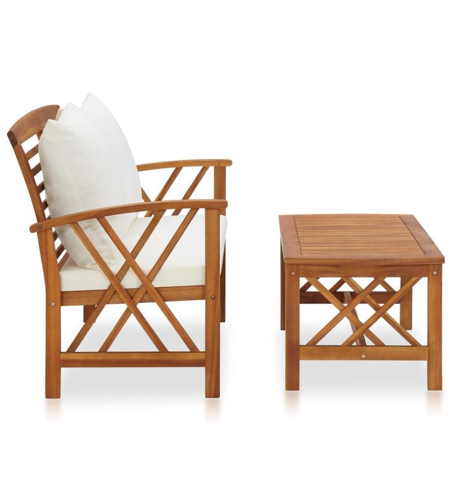 2-tlg. Garten-Lounge-Set mit Auflagen Massivholz Akazie