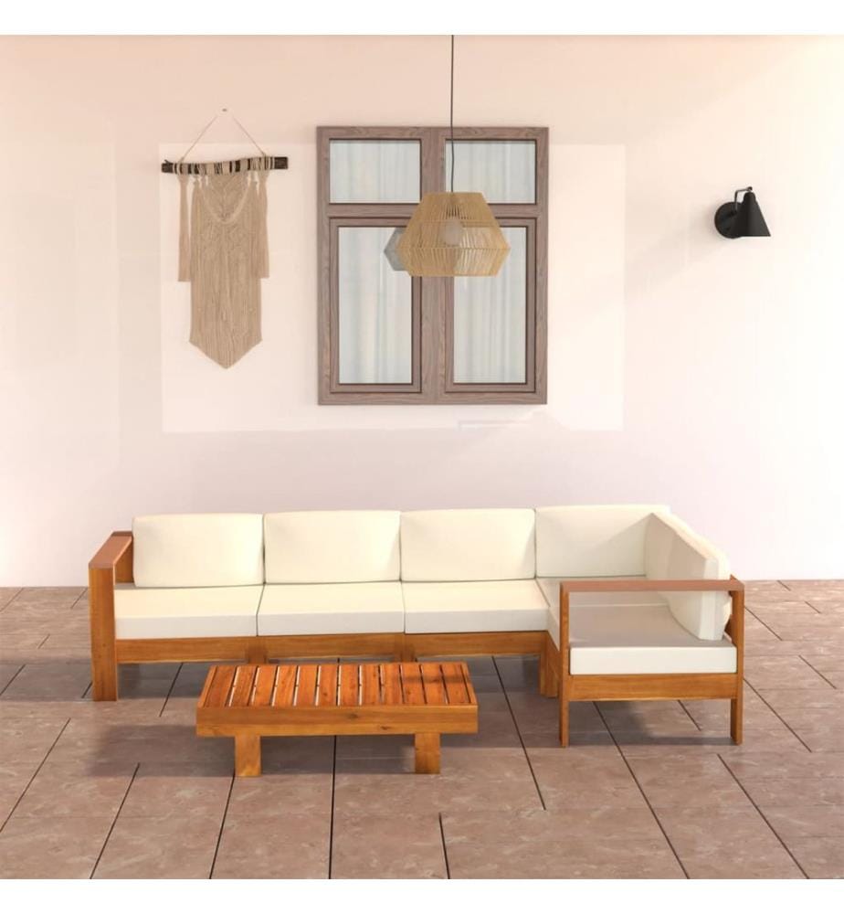Salon de jardin 6 pièces avec coussins 100 x 60 cm Bois d'acacia