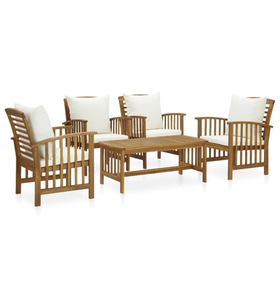 5-tlg. Garten-Lounge-Set mit Auflagen Massivholz Akazie