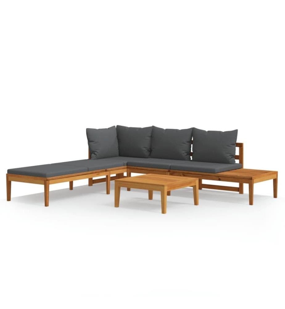Salon de jardin 3 pcs avec coussins gris foncé Bois d'acacia