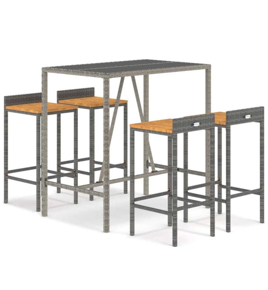 5-tlg. Gartenbar-Set Grau Poly Rattan & Massivholz Akazie
