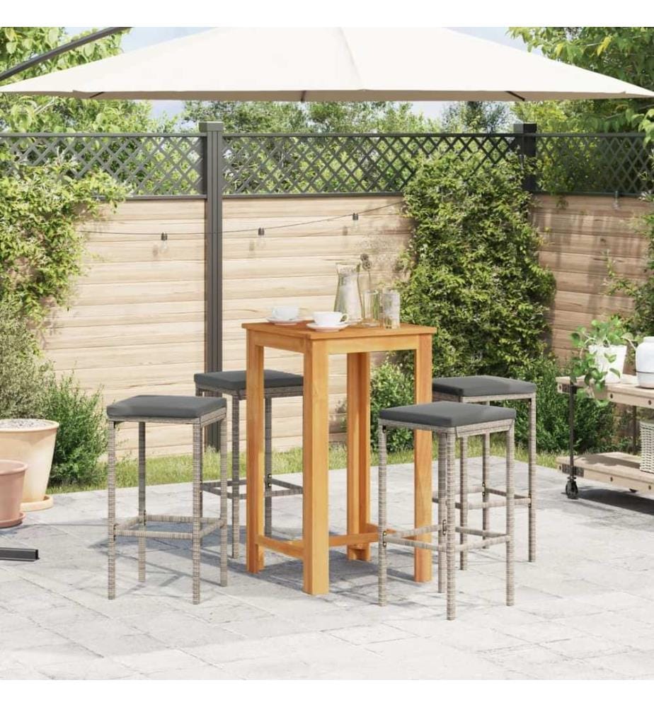 Ensemble de bar de jardin 5 pcs gris bois massif acacia rotin