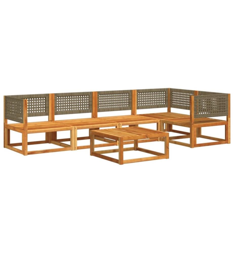 Ensemble de canapés de jardin 6 pièces avec coussins en bois d'acacia et rotin