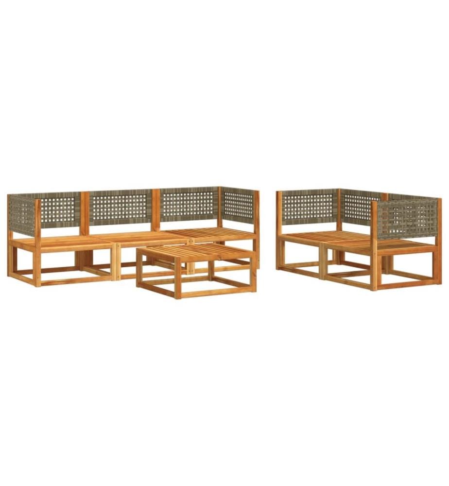Ensemble de canapés de jardin 6 pièces avec coussins en bois d'acacia et rotin