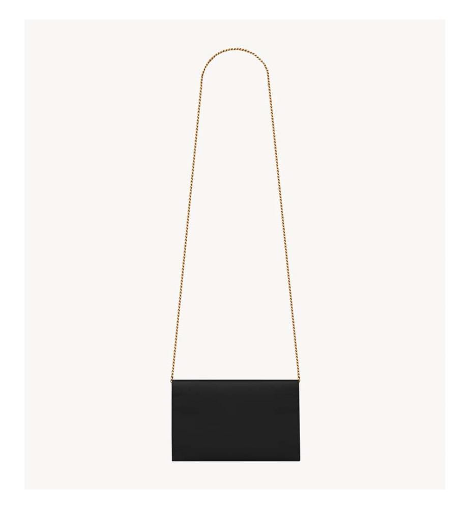 Uptown Chain Shoulder Bag in Embossed "Grain de Poudre" Leather - Black