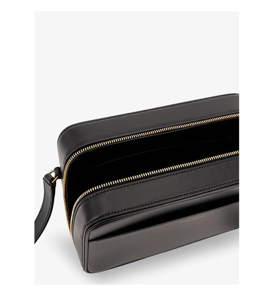 Sac Bandoulière pour appareil photo en cuir lisse - Noir