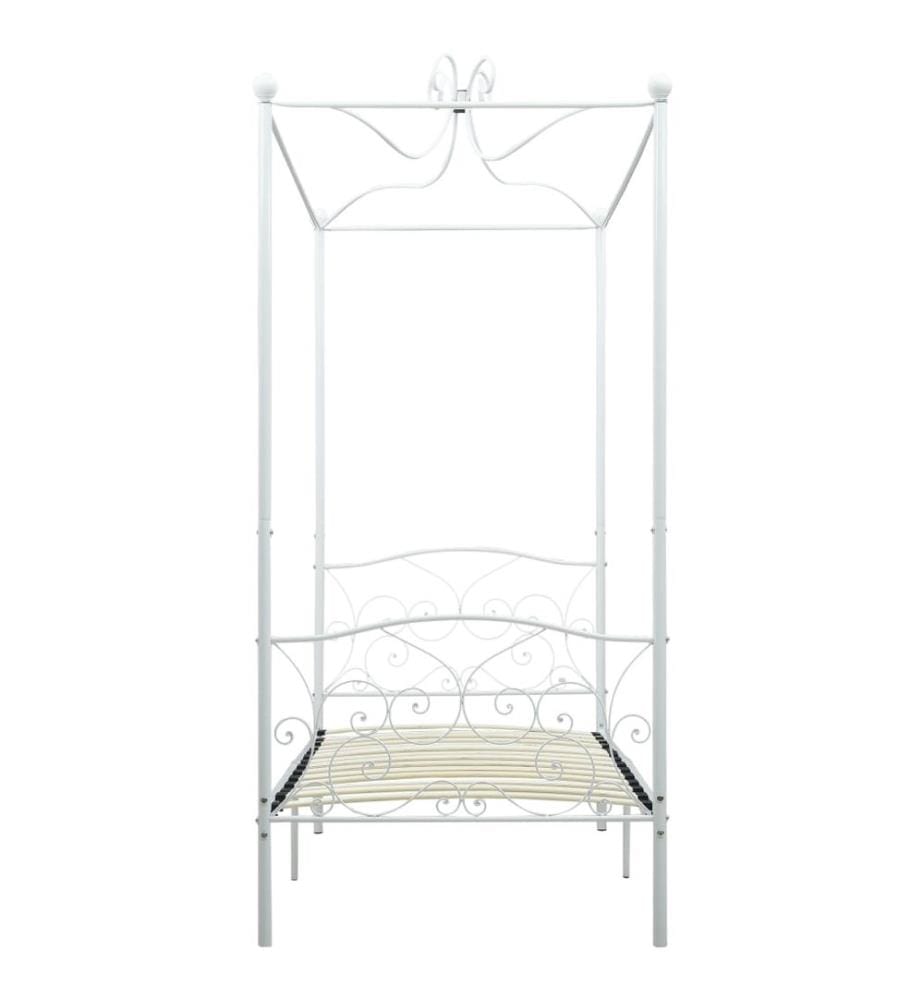 Cadre de lit à baldaquin sans matelas blanc métal 90x200 cm