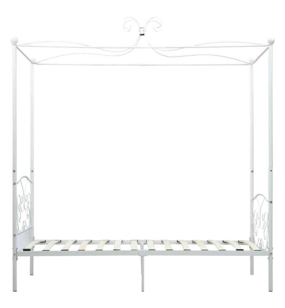Cadre de lit à baldaquin sans matelas blanc métal 90x200 cm