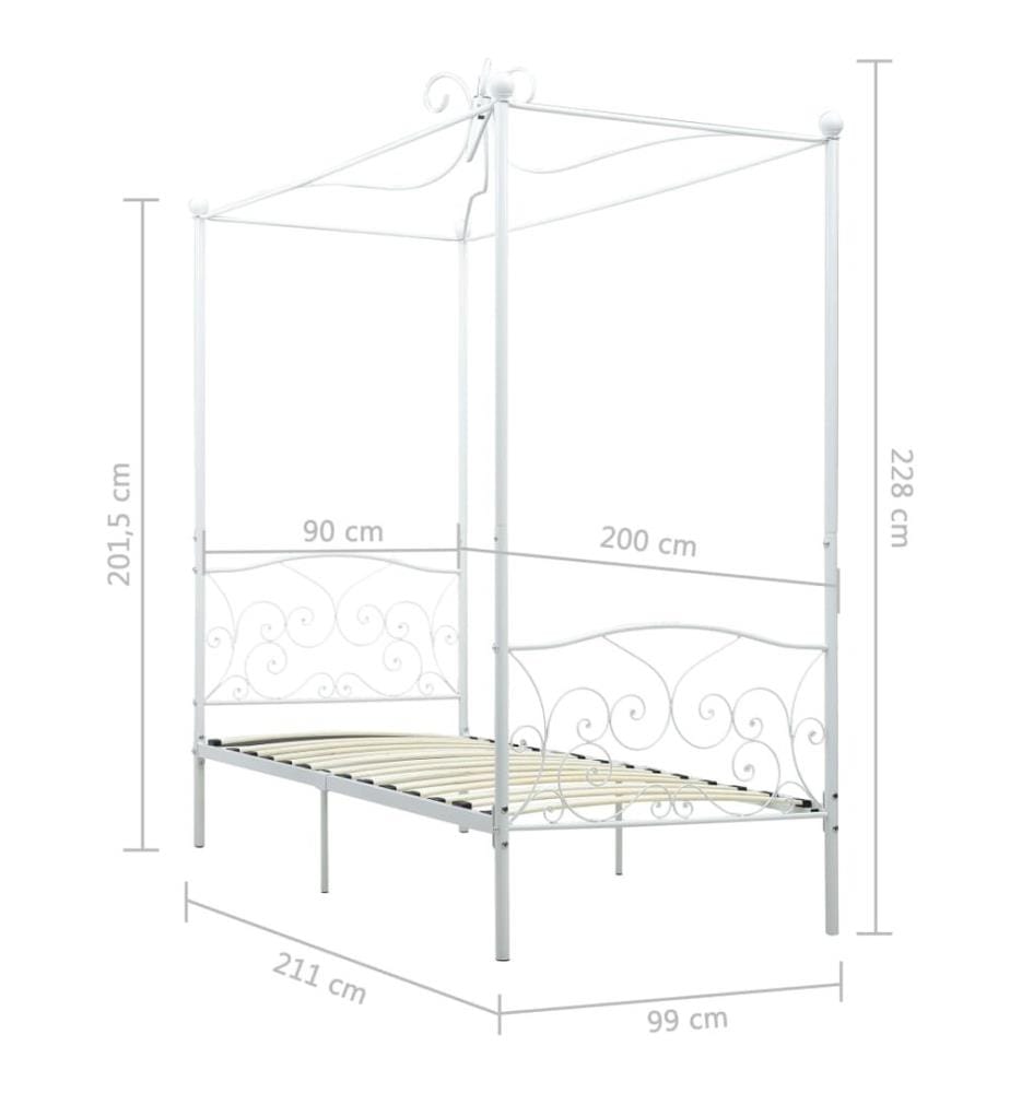 Cadre de lit à baldaquin sans matelas blanc métal 90x200 cm