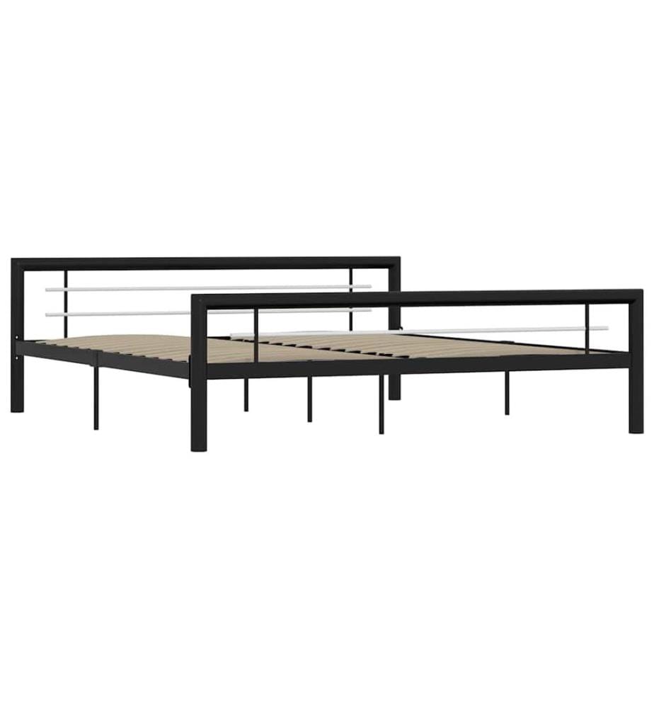 Cadre de lit sans matelas noir et blanc métal 180x200 cm