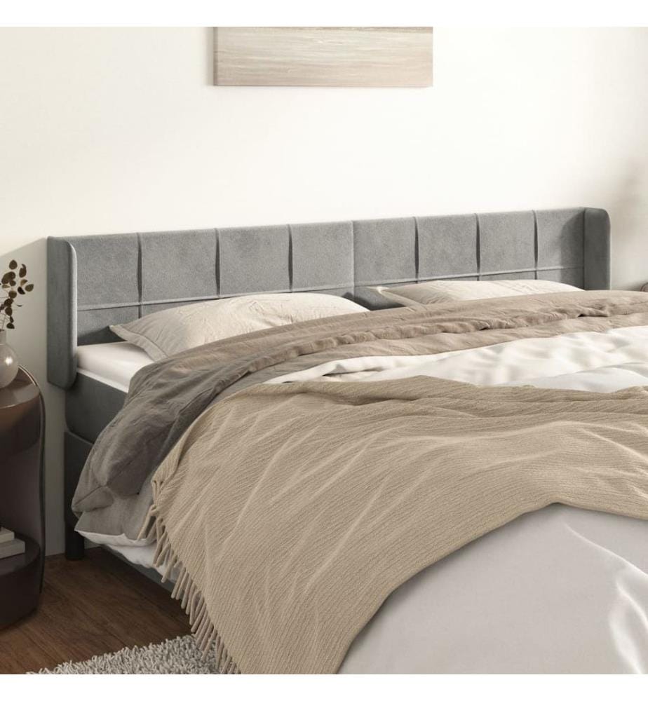 Kopfteil mit Ohren Hellgrau 203x16x78/88 cm Samt