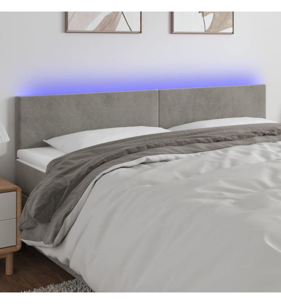 Tête de lit à LED Gris clair 200x5x78/88 cm Velours