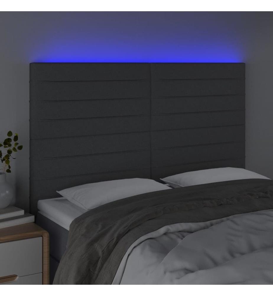 Tête de lit à LED Gris foncé 144x5x118/128 cm Tissu