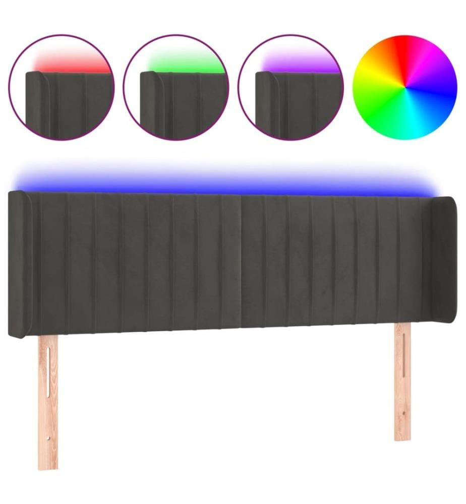 Tête de lit à LED Gris foncé 147x16x78/88 cm Velours