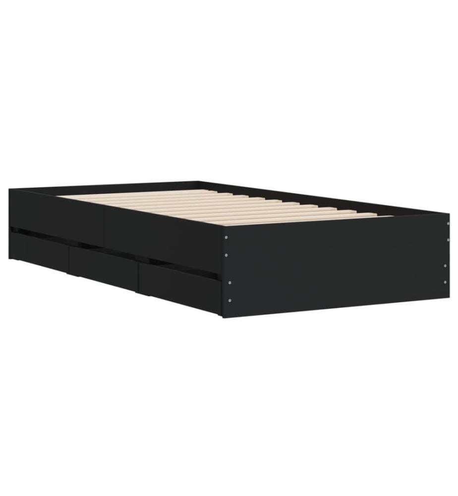 Cadre de lit avec tiroirs sans matelas noir 90x200 cm