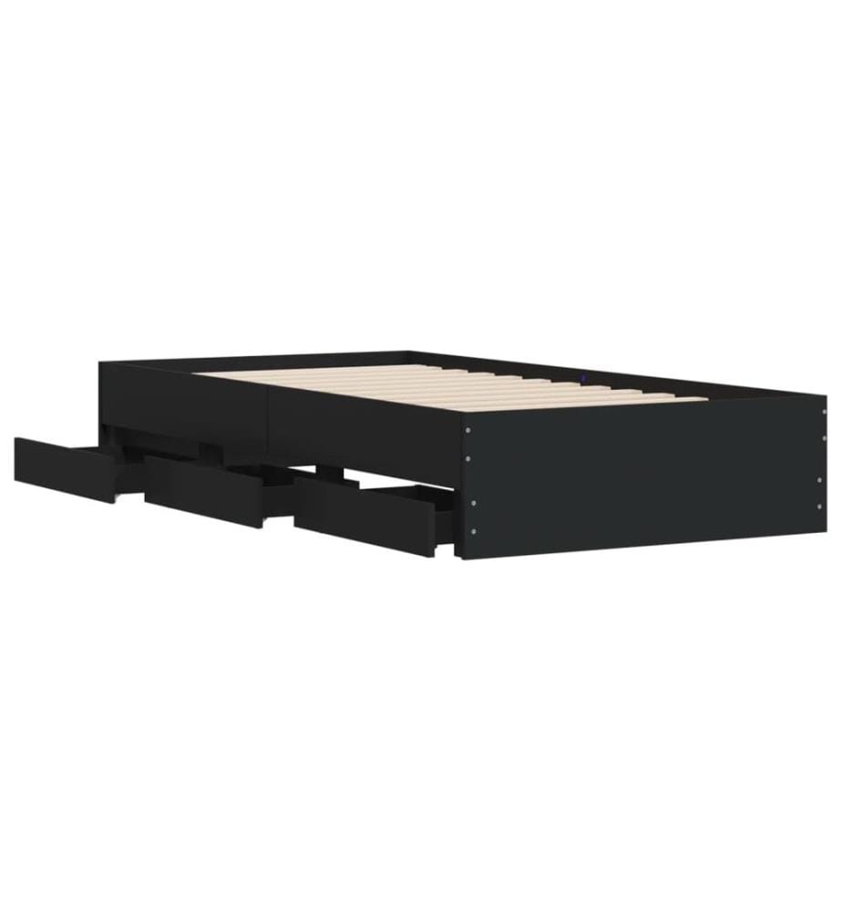 Cadre de lit avec tiroirs sans matelas noir 90x200 cm