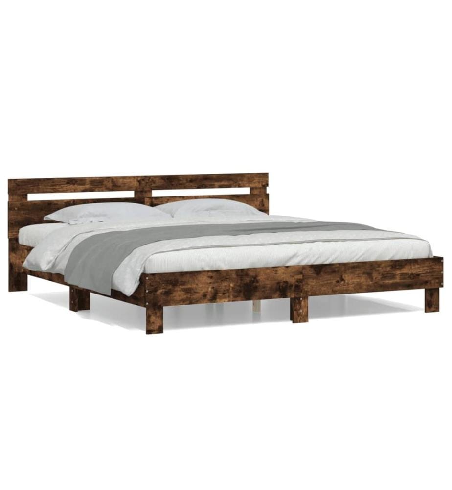 Bettgestell mit Kopfteil Räuchereiche 200x200 cm Holzwerkstoff