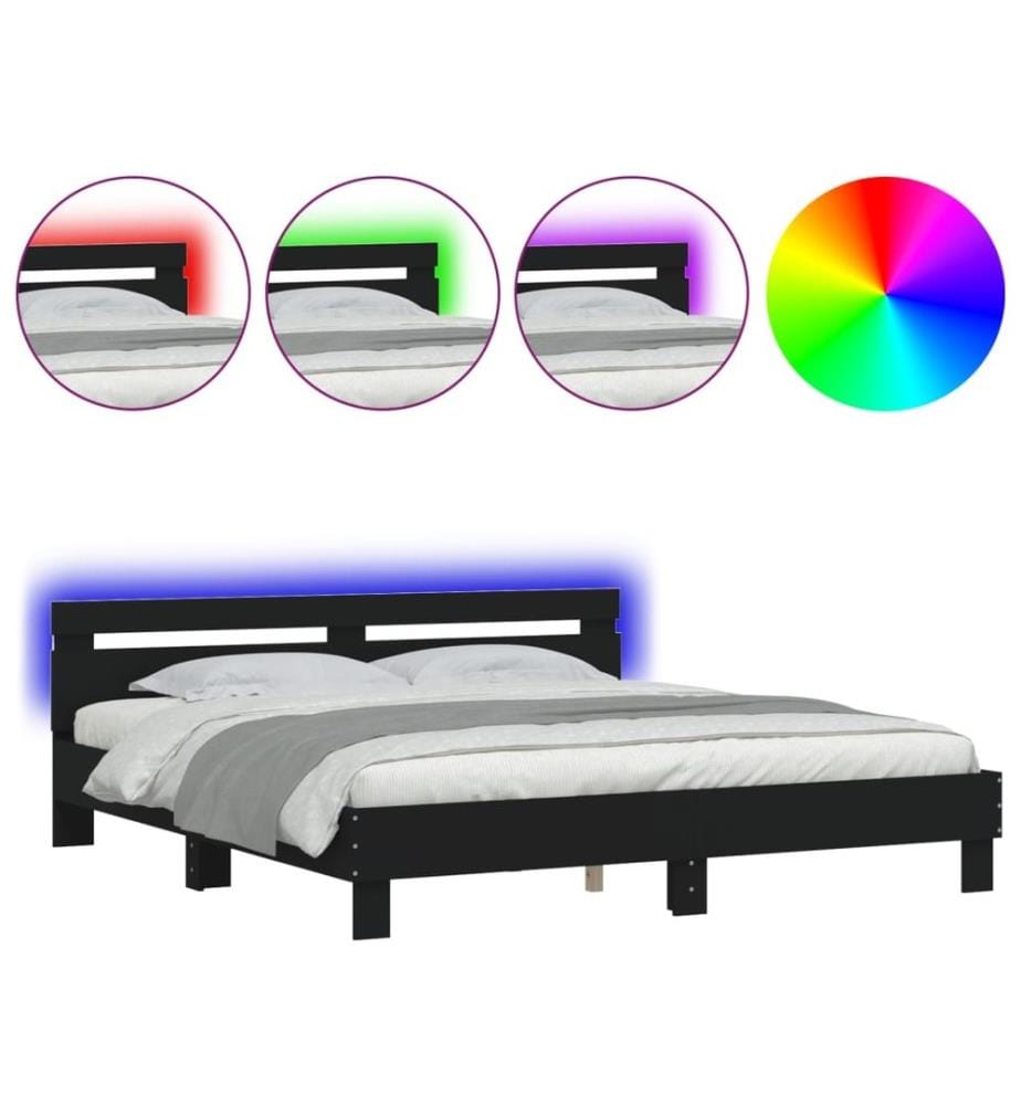 Bettgestell mit Kopfteil und LED-Beleuchtung Schwarz 200x200 cm