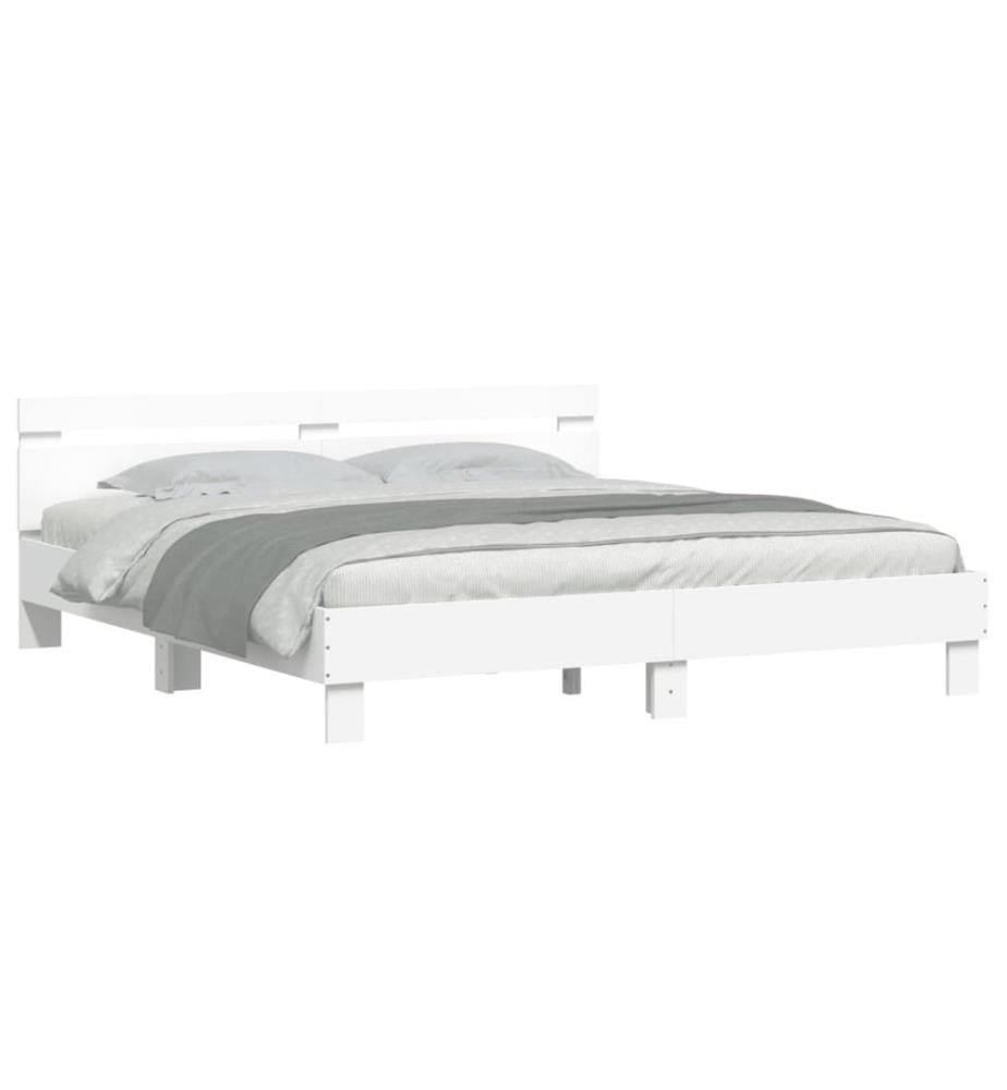 Bettgestell mit Kopfteil und LED-Beleuchtung Weiss 160x200 cm