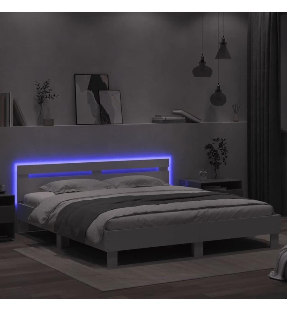 Bettgestell mit Kopfteil und LED-Beleuchtung Weiss 160x200 cm