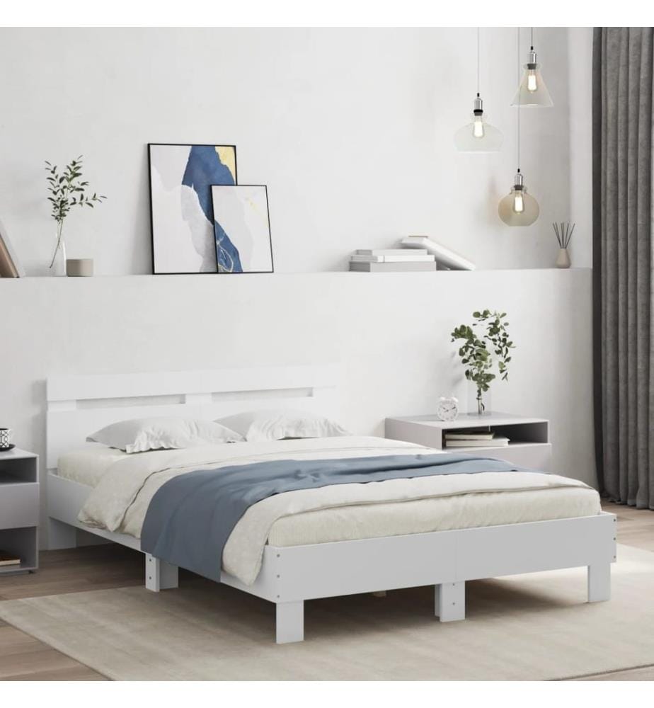 Bettgestell mit Kopfteil LED-Beleuchtung Weiss 120x200 cm