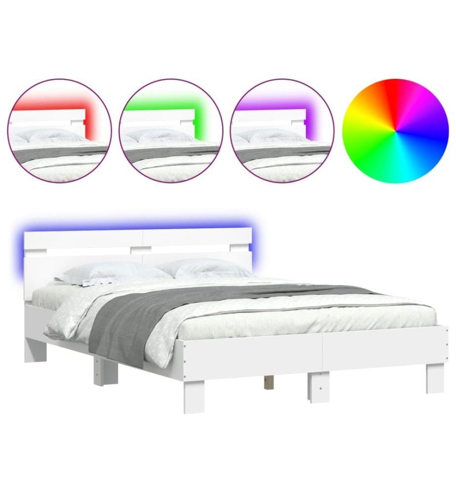 Bettgestell mit Kopfteil LED-Beleuchtung Weiss 120x200 cm