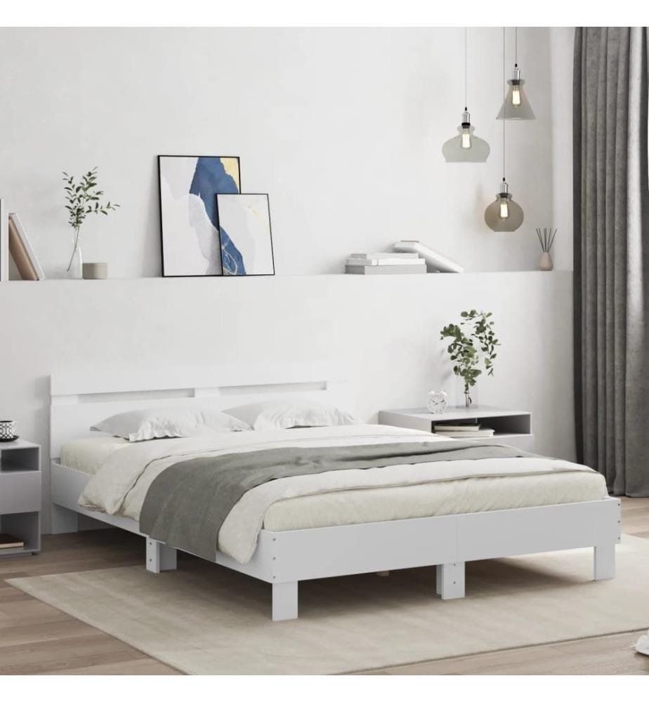 Cadre de lit avec LED sans matelas blanc 140x190 cm