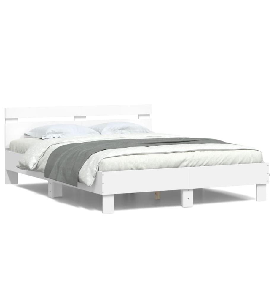 Cadre de lit avec LED sans matelas blanc 140x190 cm