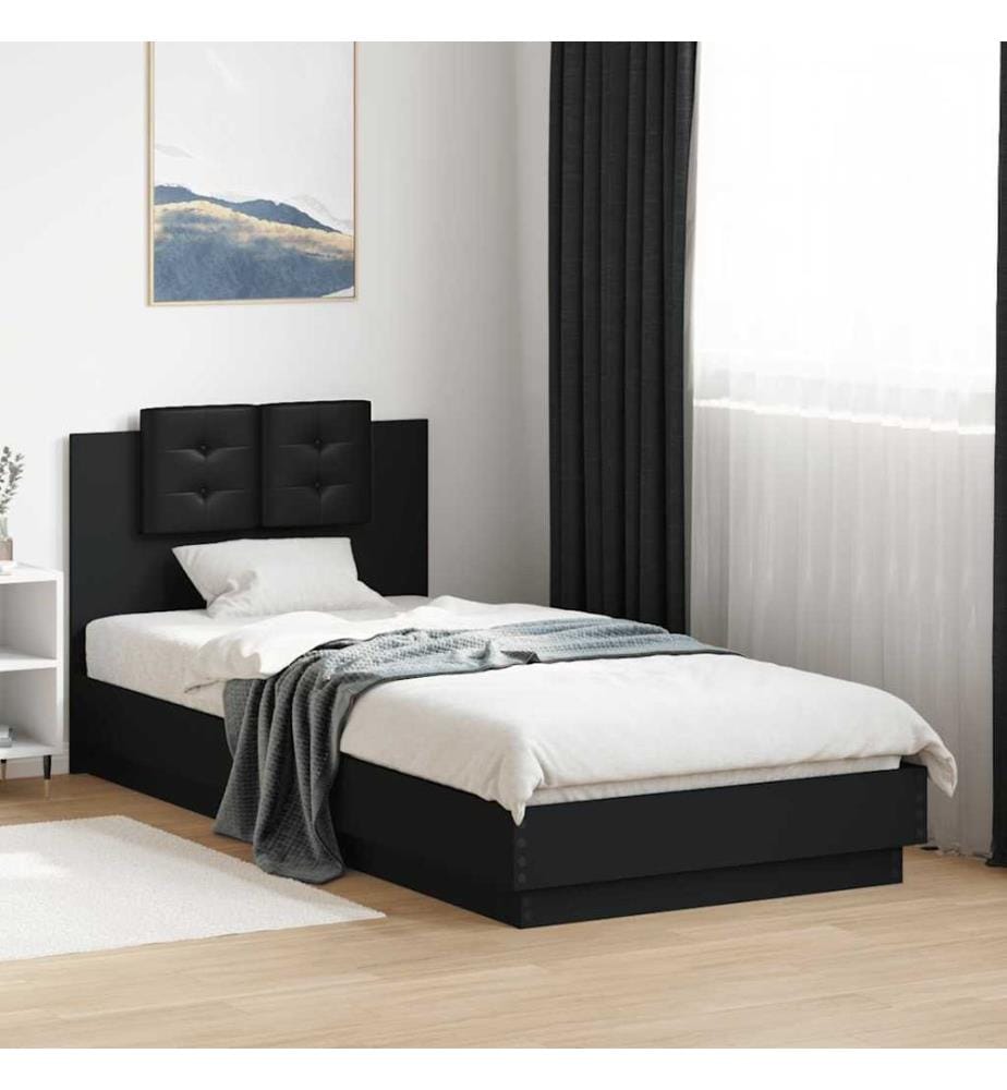 Bettgestell mit Kopfteil Schwarz 90x200 cm Holzwerkstoff