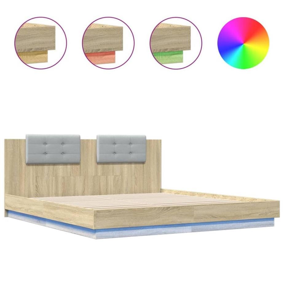 Cadre de lit avec LED sans matelas chêne sonoma 160x200 cm
