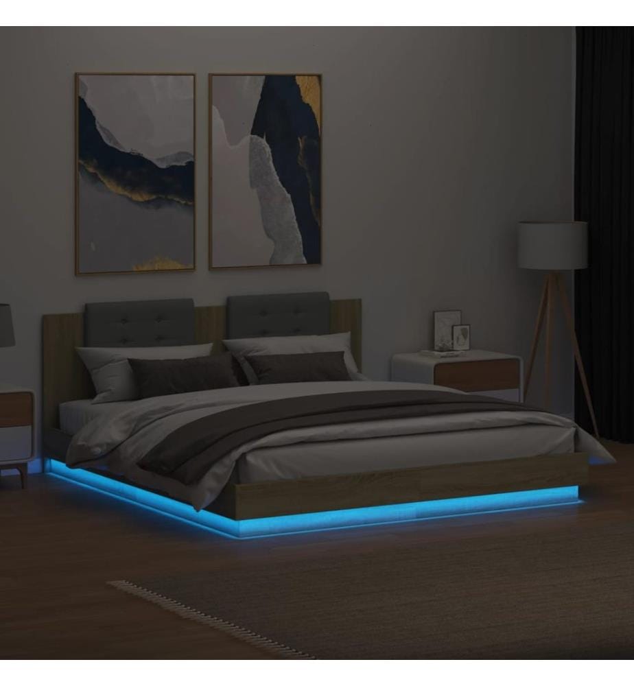 Cadre de lit avec LED sans matelas chêne sonoma 160x200 cm