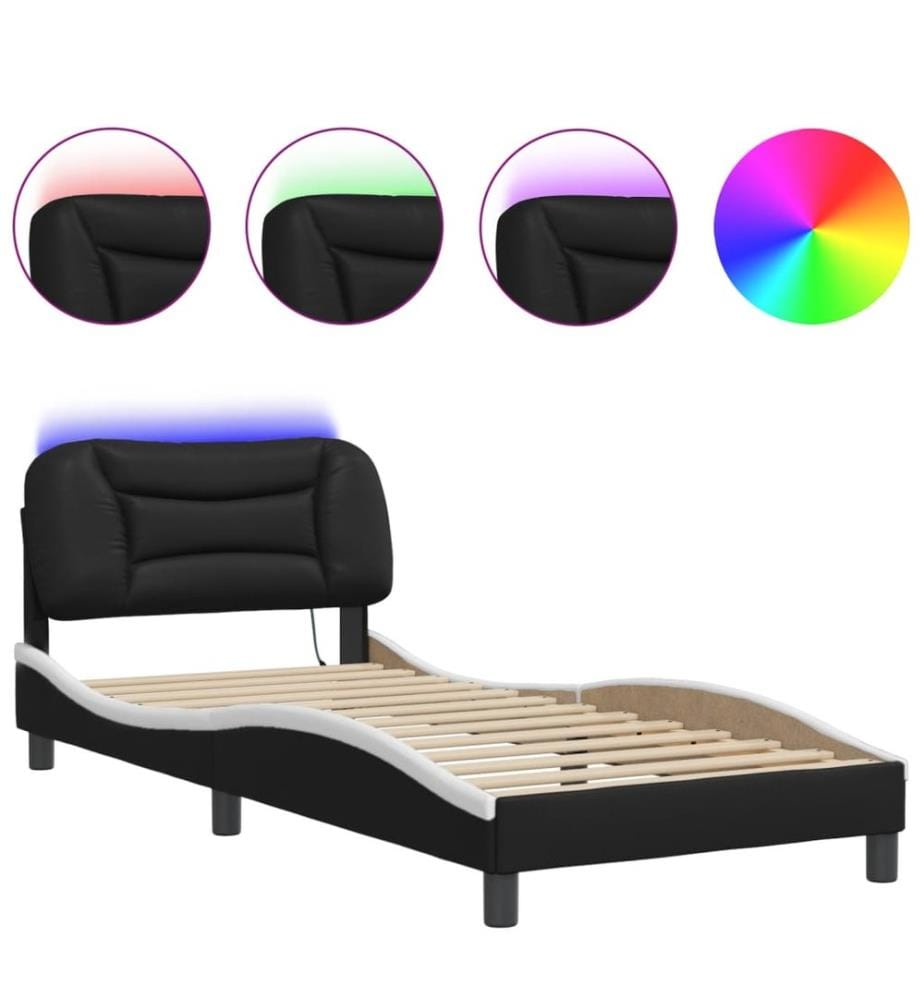 Cadre de lit avec LED sans matelas Hvar noir et blanc 90x200 cm