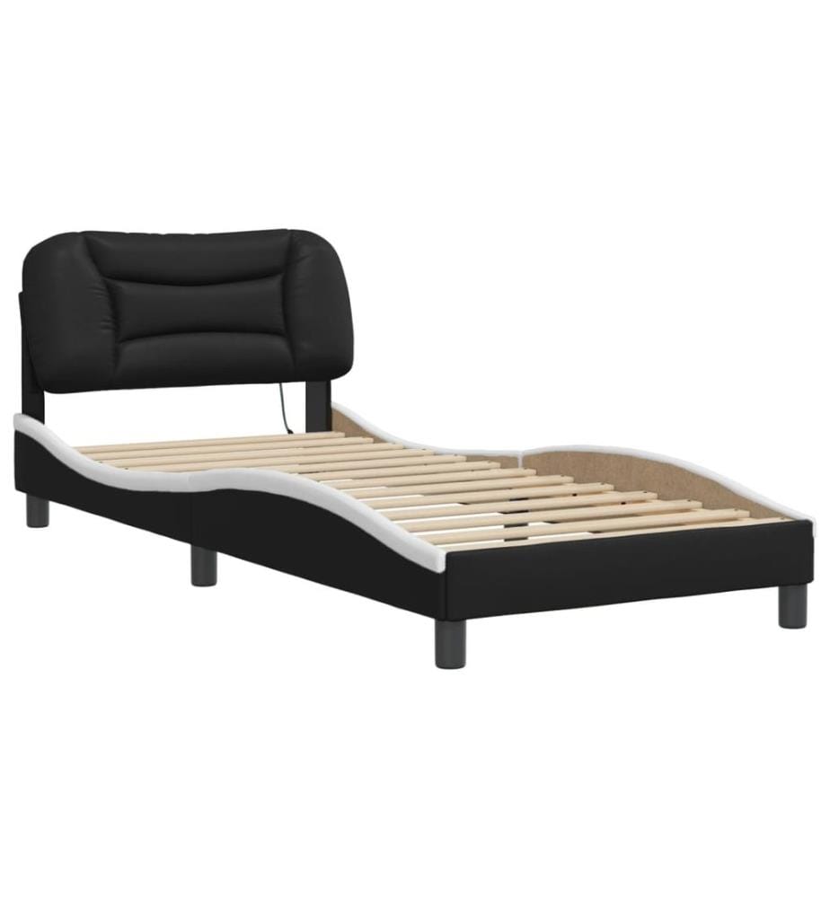 Cadre de lit avec LED sans matelas Hvar noir et blanc 90x200 cm