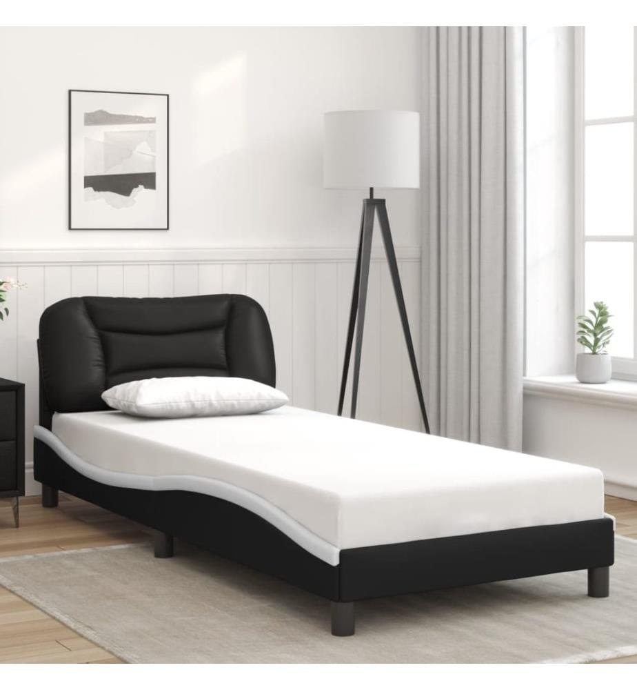 Cadre de lit avec LED sans matelas Hvar noir et blanc 90x200 cm