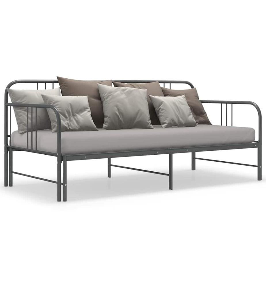 Cadre de canapé-lit extensible sans matelas gris métal 90x200cm