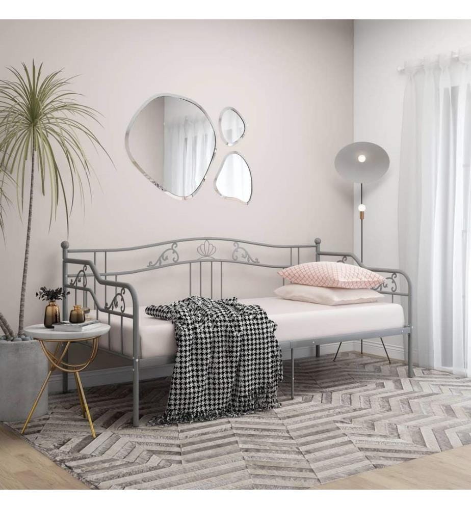 Cadre de canapé-lit sans matelas gris métal 90x200 cm