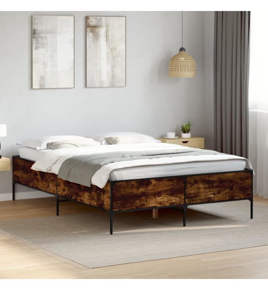 Bettgestell Räuchereiche 160x200 cm Holzwerkstoff und Metall