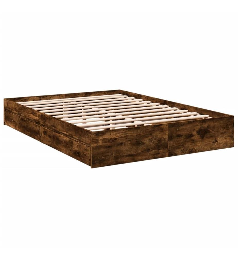 Cadre de lit avec tiroirs sans matelas chêne fumé 160x200 cm