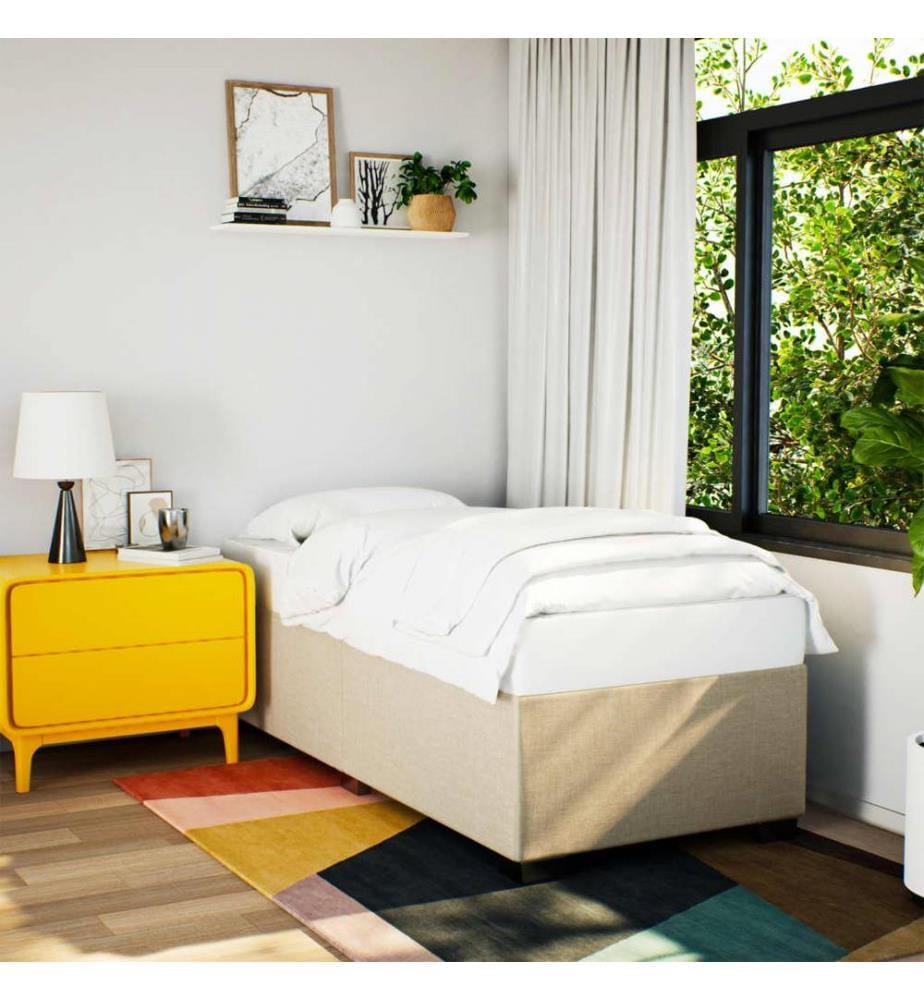 Cadre de lit sans matelas crème 100x200 cm tissu