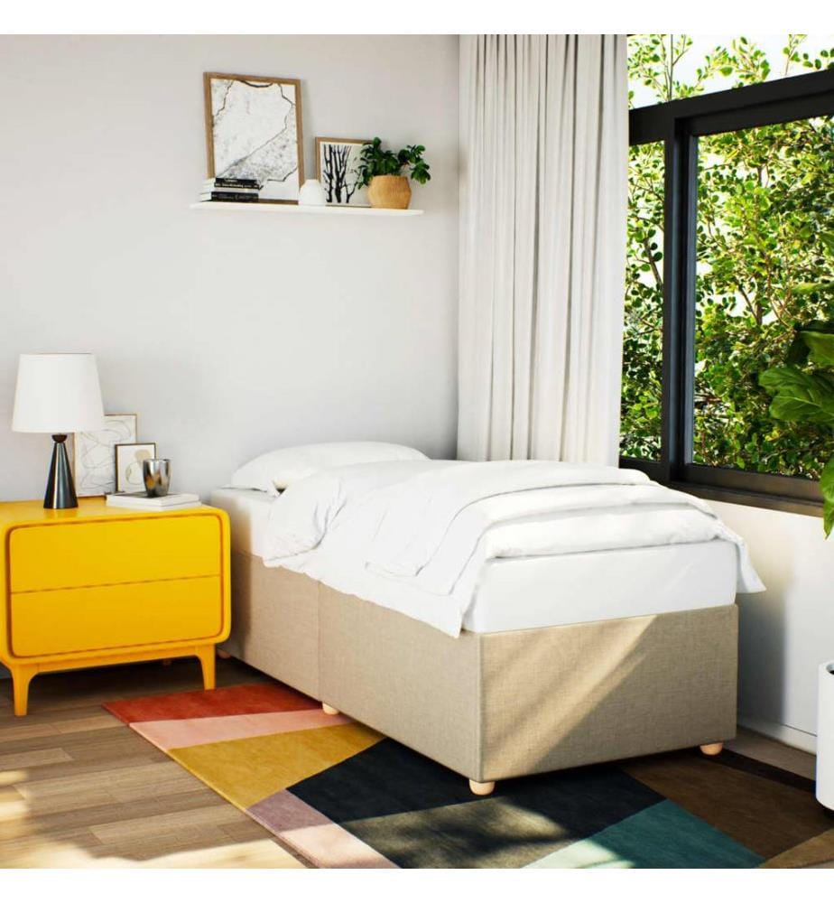 Cadre de lit sans matelas crème 100x200 cm tissu