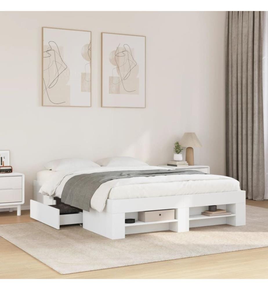 Cadre de lit sans matelas blanc 140x190 cm bois d'ingénierie