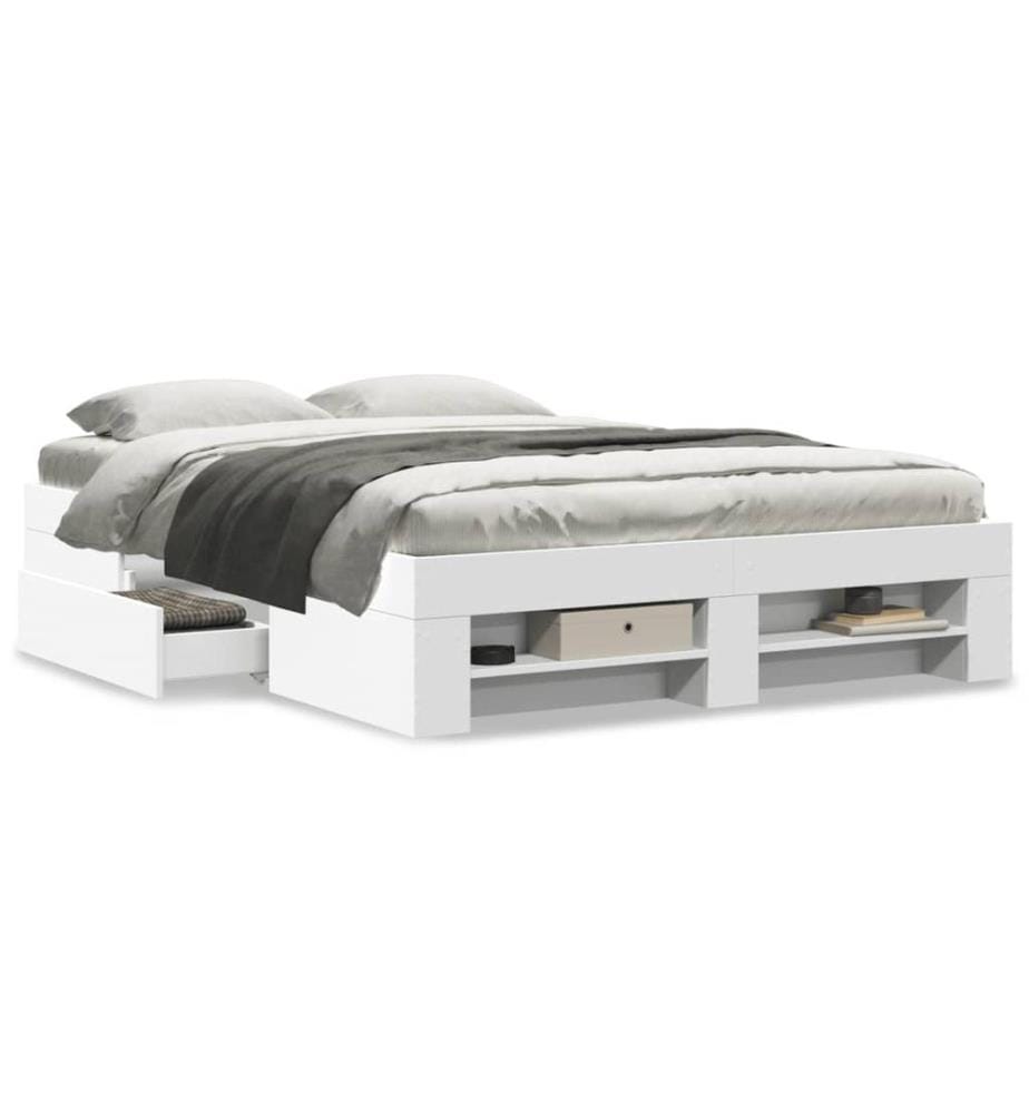 Cadre de lit sans matelas blanc 140x190 cm bois d'ingénierie
