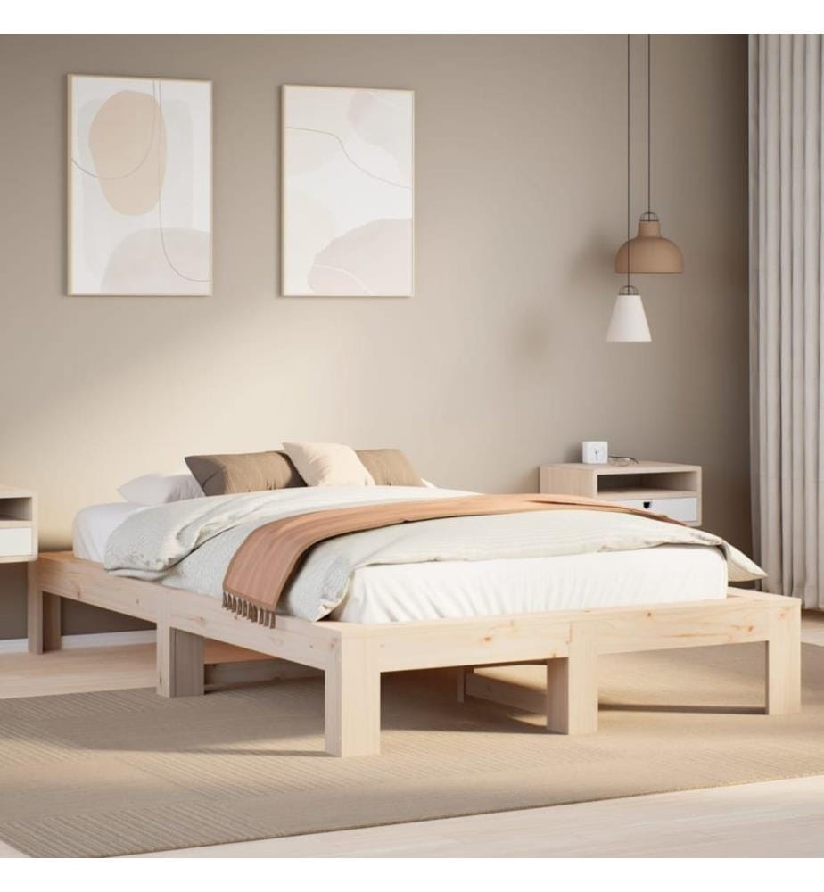 Cadre de lit sans matelas 135x190 cm bois de pin massif