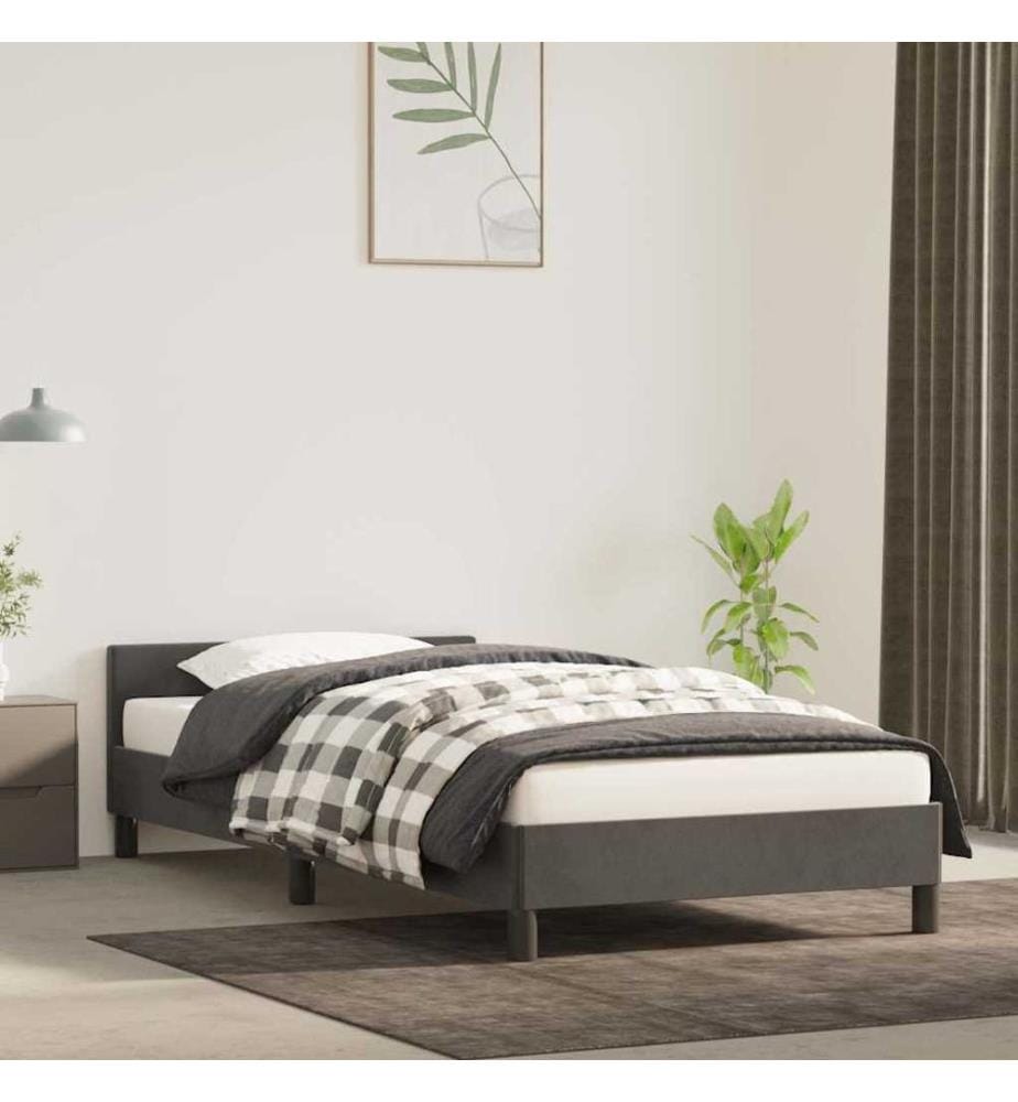 Cadre de lit sans matelas gris foncé 90x200 cm velours