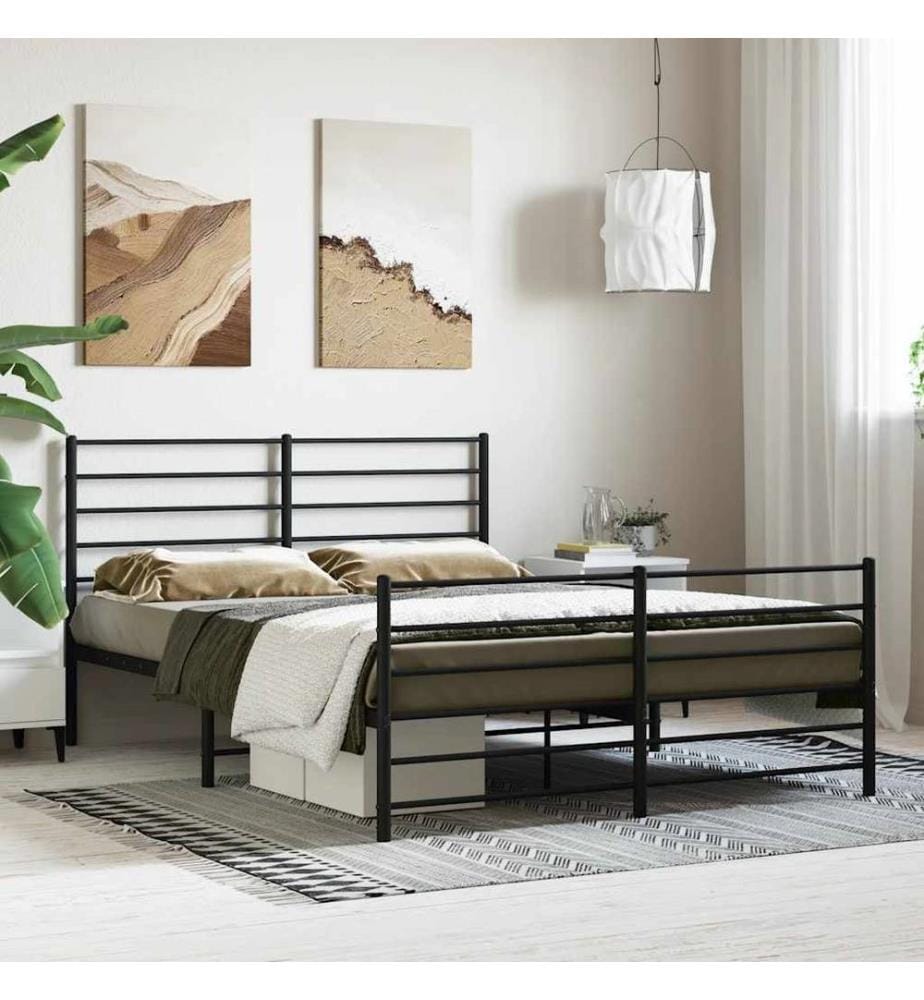 Bettgestell mit Kopf- und Fussteil Metall Schwarz 140x200 cm