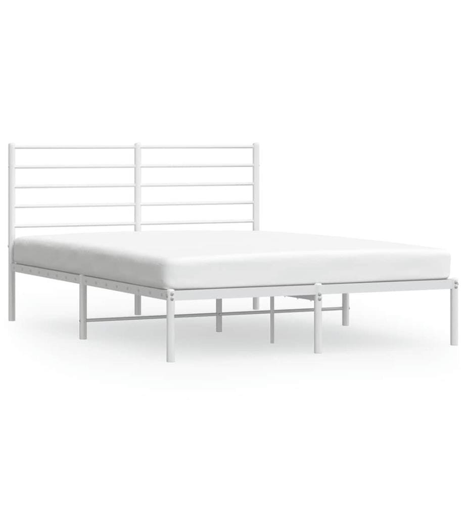 Cadre de lit métal sans matelas et tête de lit blanc 160x200 cm