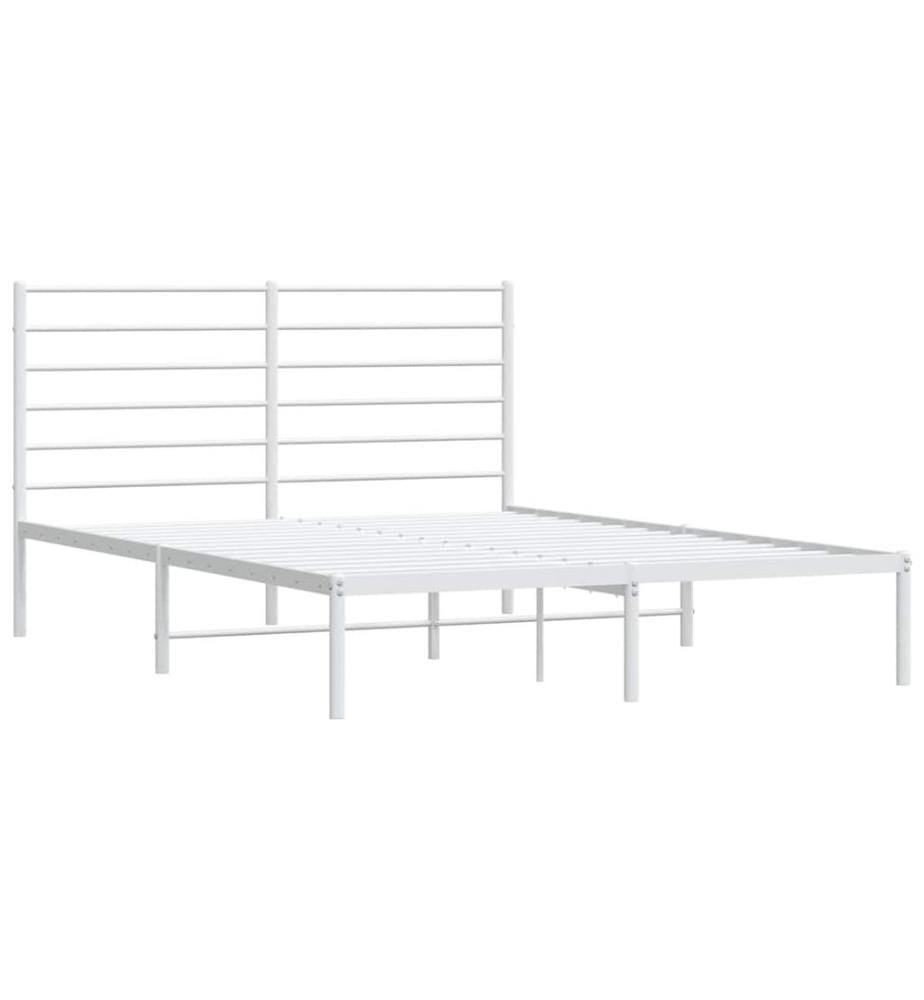 Cadre de lit métal sans matelas et tête de lit blanc 160x200 cm