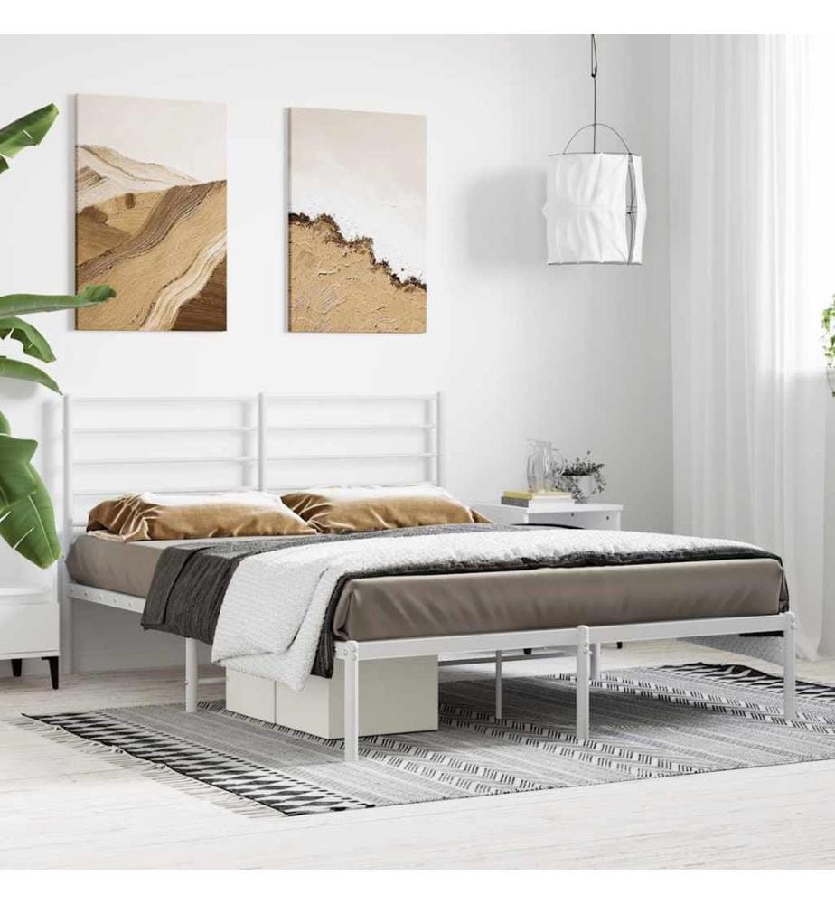 Cadre de lit métal sans matelas et tête de lit blanc 160x200 cm