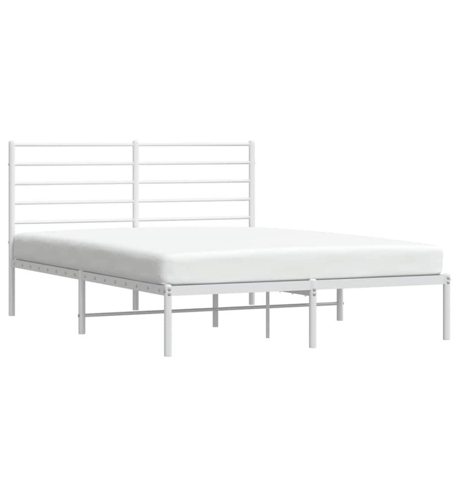 Cadre de lit métal sans matelas et tête de lit blanc 160x200 cm