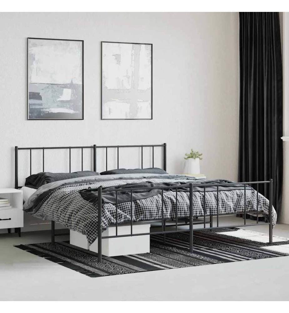 Metallbett ohne Matratze mit Fussteil Schwarz 180x200 cm